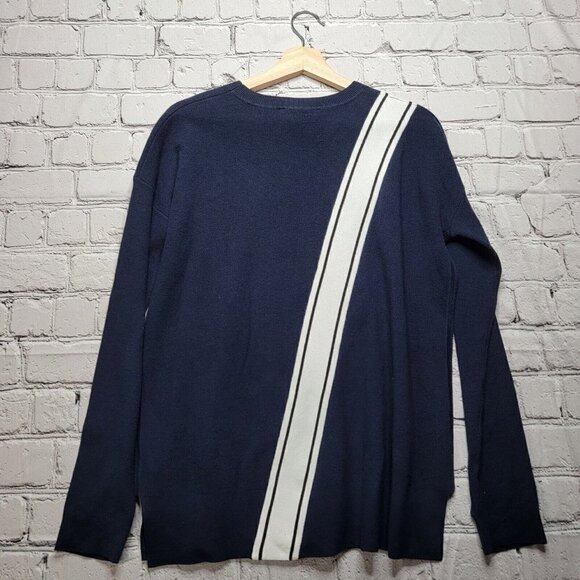 Athleta Streetwise Stripe Navy Blue Sweater With Coolmax & Thumbholes Size S - Picture 9 of 13